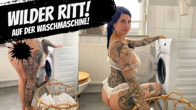 Notgeile Hausfrau reitet XXL Schwanz auf der Waschmaschine