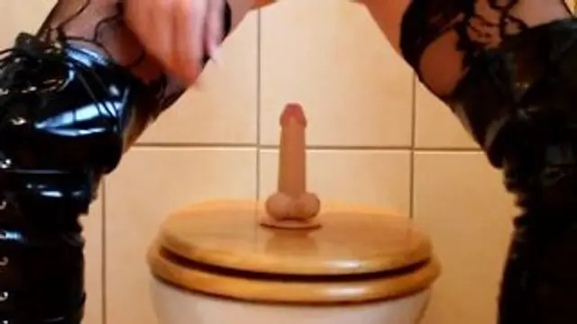 Auf dem Klo mit dem Saugnapfdildo